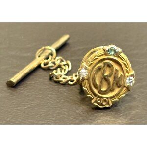 LGB 10k Solid Gold CBM Service Award Lapel Pin Diamonds Emerald ART DECO STYLE